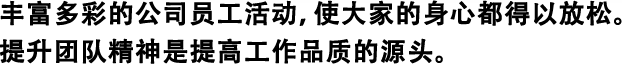 豐富多彩的公司員工活動，使大家的身心都得以放松。 提升團隊精神是提高工作品質的源頭。